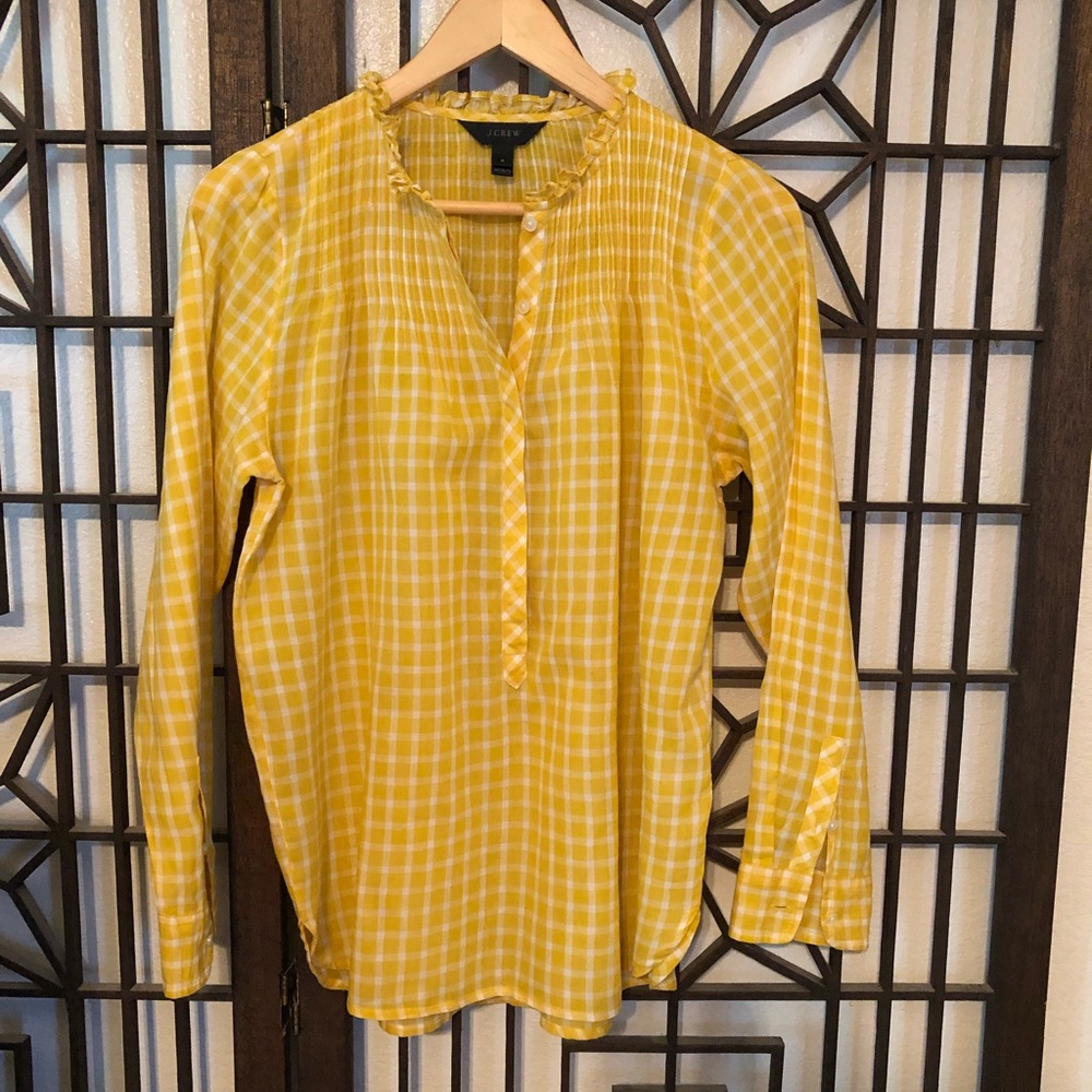 J. Crew Ruffle popover shirt windowpane in GOLD